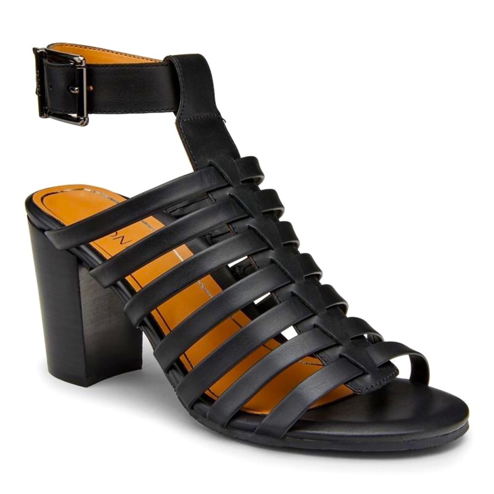 NEW Vionic Sami Black Leather Heeled Sandal